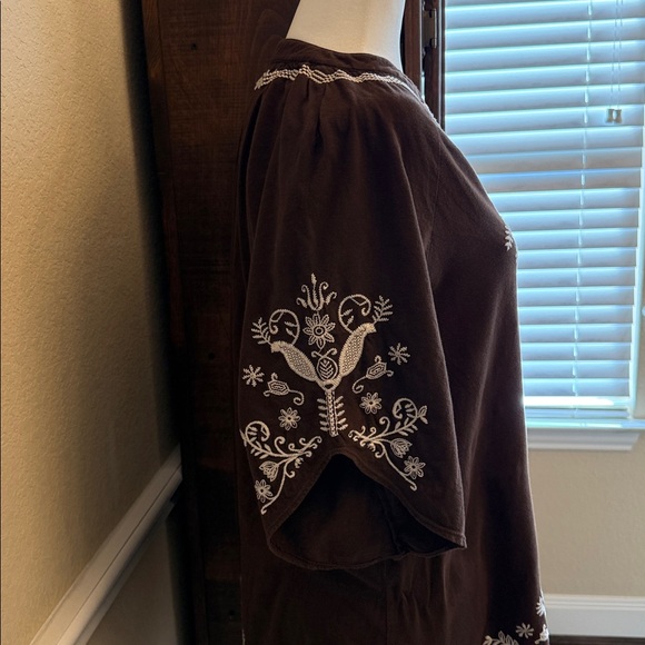 Johnny Was Brown Tunic with White Embroidery Women's XS - Picture 6 of 15